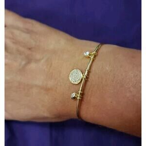 No Boundaries Sterling Silver 14KT Flash Gold Plated CZ Crystal Cuff Bracelet